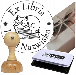 Pieczątka Stempel + Tuszownica Drewniany Tradycyjna Ex Libris Wzory Prezent - Zabawki kreatywne - miniaturka - grafika 1