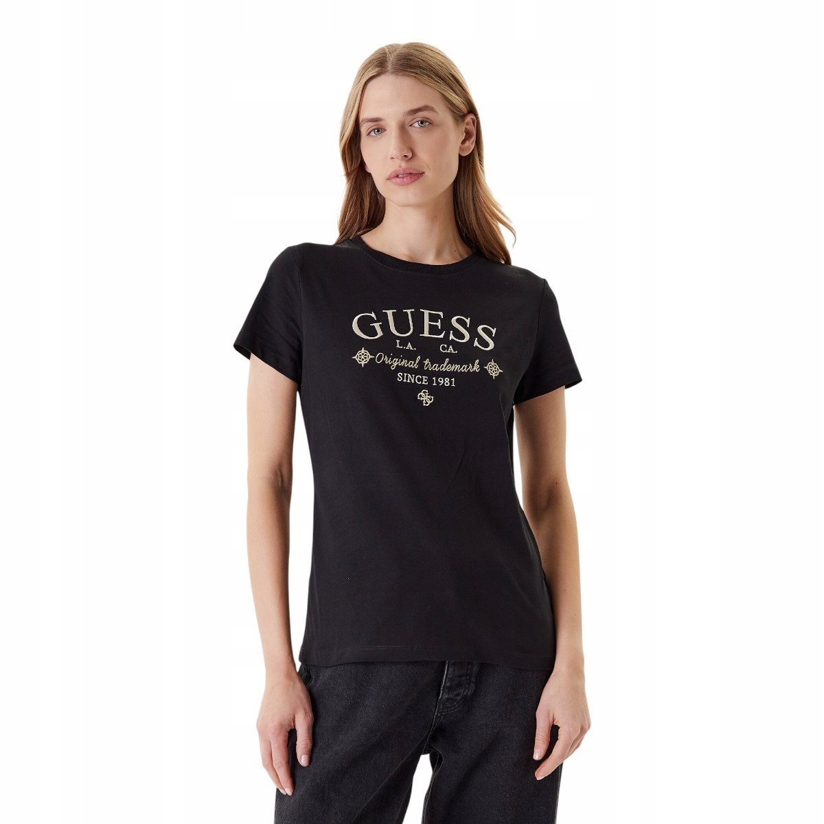 GUESS KOSZULKA DAMSKA T-SHIR GLORIA SS CZARNA r.L