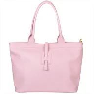 Torebki damskie - Torba shopper skóra naturalna róż pastelowy XL złote okucia - miniaturka - grafika 1