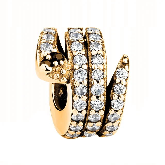 Złoty Charms z Wężem Cyrkoniami Beads Wąż Snake SREBRO 925