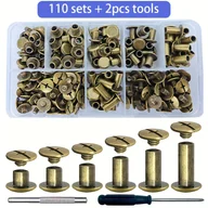 Rękodzieło - TEMU 110 Sztuk Śrubek Chicago, Metalowe I Żelazne Wiertła I Zestaw Śrubokrętów, Do DIY Skórzanej, Walizki, Dekoracji Odzieży, Naprawy, Pasku, Torby, - miniaturka - grafika 1