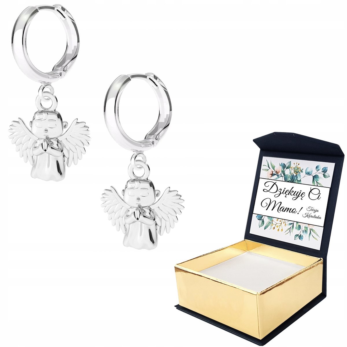 Kolczyki srebrne Anioł Aniołek 925 WŁASNY NADRUK