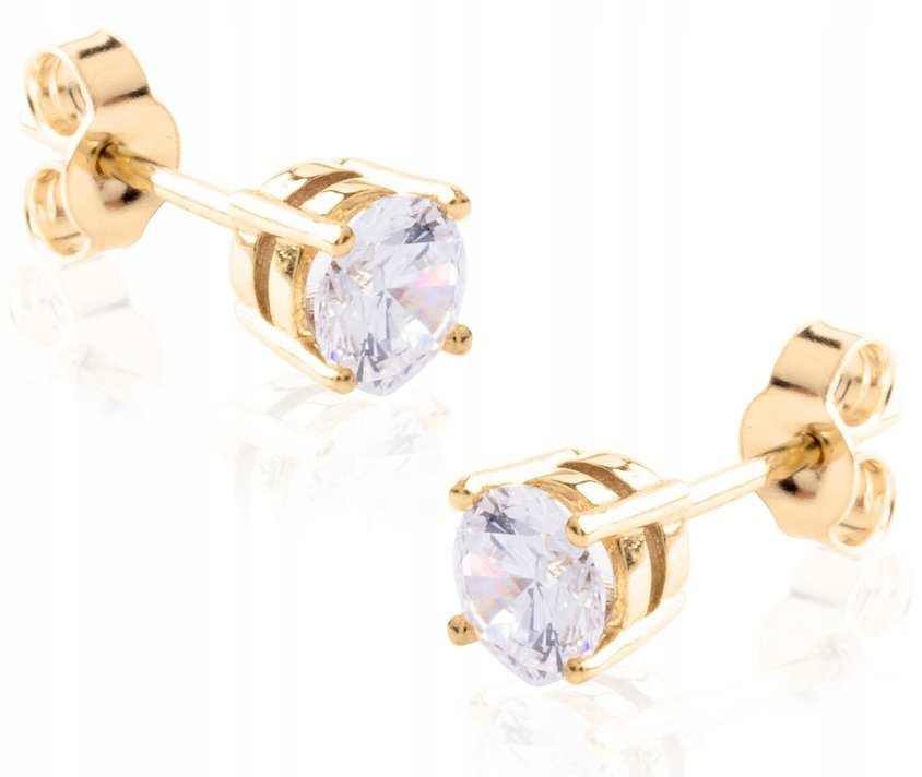 PIĘKNE ZŁOTE KLASYCZNE KOLCZYKI Z BIAŁĄ CYRKONIĄ 14KT 585