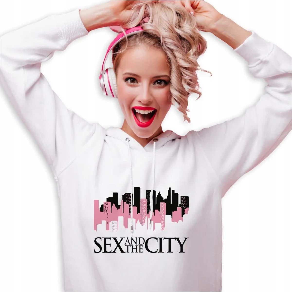 Bluza Biała Damska z Kapturem SEX AND THE CITY Glamour Dla Fanek Wzory -M