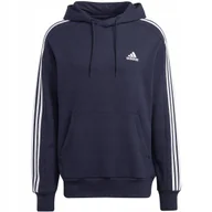 Bluzy męskie - Bluza męska adidas Essentials French Terry 3-Stripes Hoodie granatowa IC043 - miniaturka - grafika 1