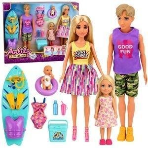LeanToys Lalki Anlily Rodzina Surferzy Dzieci Akcesoria Wakacyjne Wodne Zestaw