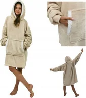 Bluzy damskie - kontrast Ciepła gruba bluza z kapturem kocobluza oversize beżowa - miniaturka - grafika 1