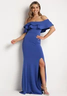 Sukienki - Niebieska Elegancka Sukienka Typu Hiszpanka z Rozkloszowanym Dołem i Wycięciami Tumini - miniaturka - grafika 1