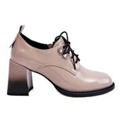 Półbuty damskie - S.Barski Modne Półbuty Na Obcasie Jasnobeżowe Darren beżowy - miniaturka - grafika 1