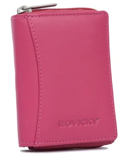 Skórzany portfel damski Rovicky na zatrzask portmonetka na karty dokumenty gotówkę, różowy magenta - Portfele - miniaturka - grafika 1