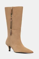Kozaki damskie - Patrizia Pepe kozaki zamszowe damskie kolor beżowy na szpilce 8Y0138 L033 B768 - miniaturka - grafika 1