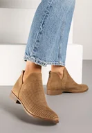 Botki damskie - Ciemnobeżowe Płaskie Botki Vices z Wycięciem Felilia - miniaturka - grafika 1