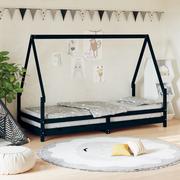 Łóżeczka i kojce - vidaXL Rama łóżka, czarna, 90x200 cm, lite drewno sosnowe - miniaturka - grafika 1