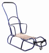 Sanki i ślizgacze - Matpol Sanki metalowe z oparciem i pchaczem niebieski GAWO-70576 - miniaturka - grafika 1