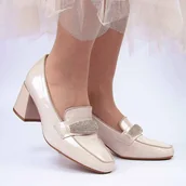 Półbuty damskie - Vinceza 58308 damskie półbuty beżowe lakierki skóra - miniaturka - grafika 1