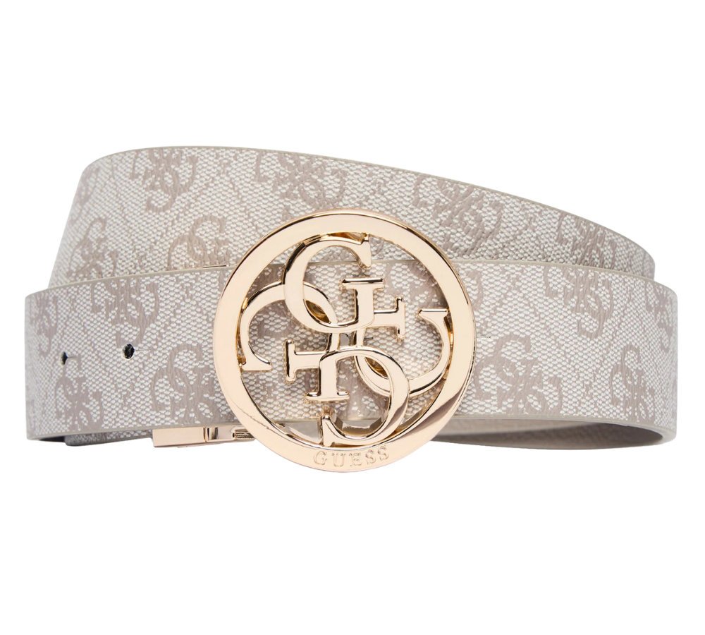 GUESS Kremowy dwustronny damski pasek w monogram Noelle REV H35 M