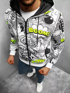 BLUZA Z KAPTUREM ROZPINANA MĘSKA BIAŁA OZONEE O/HM750Z - Ozonee - Bluzy męskie - miniaturka - grafika 1