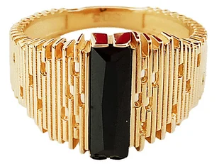 Złoty Szeroki Pierścionek 585 Ażurowy Z Dużą Czarną Cyrkonią Na Prezent Nowoczesny Wzór - Pierścionki - miniaturka - grafika 1