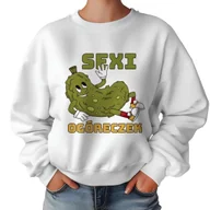 Bluzy damskie - Biała Bluza Damska Dresowa SEXI OGÓRECZEK Zabawne Kolorowe Wzory Rozmiar S - miniaturka - grafika 1