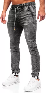 Spodnie męskie - Czarne spodnie jeansowe joggery męskie Denley TF110 - grafika 1