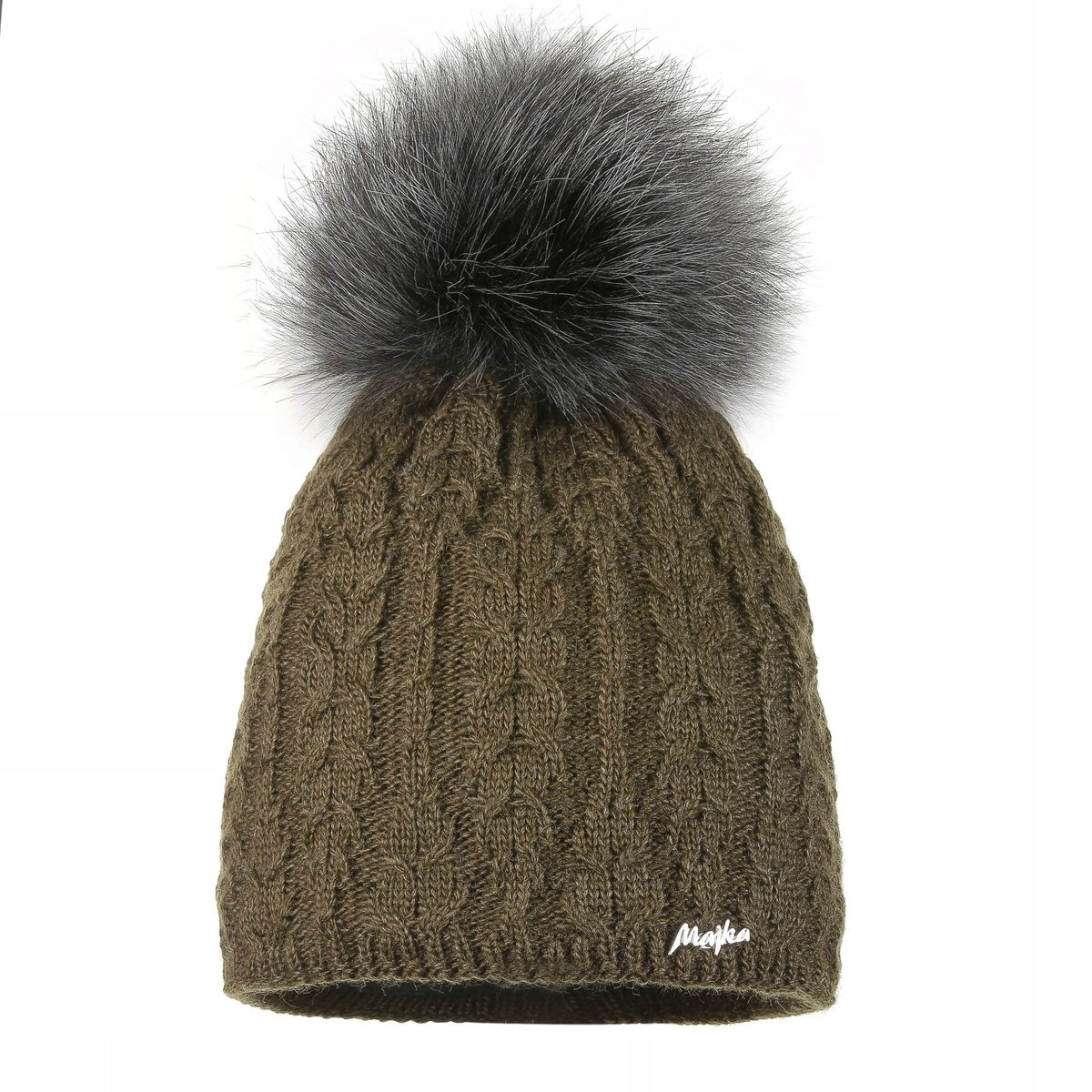 Oliwkowa Czapka Damska Z Pomponem Zimowa Jesienna Piękny Splot Majka