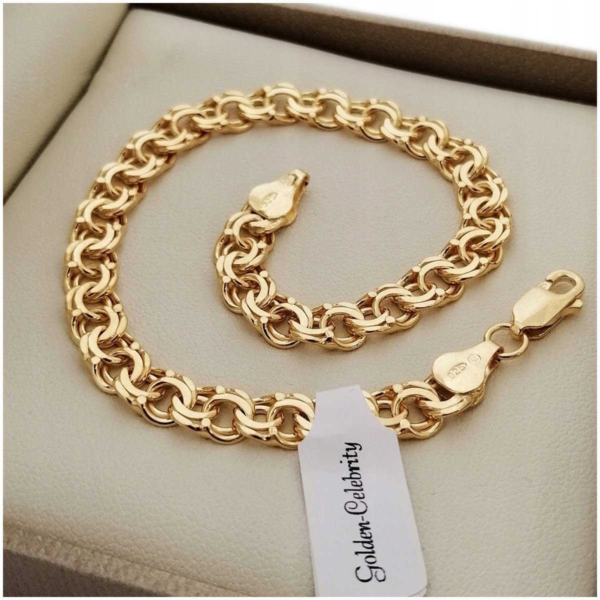 Męska Złota Bransoletka Garibaldi Srebro 925 + Złoto 585 Prezent Dla Niego