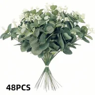 Sztuczne kwiaty - TEMU 24szt/48szt Sztuczne Liście Eukaliptusa, Sztuczne Gałęzie Eukaliptusa, Używane do Dekoracji Domu, Używane do Bukietów Ślubnych, Wieńców, - miniaturka - grafika 1