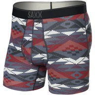 Majtki męskie - Bokserki męskie trekkingowe / sportowe z rozporkiem SAXX QUEST Boxer Brief Fly geometryczny wzór - bordowe - miniaturka - grafika 1