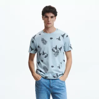 Koszulki męskie - Reserved T-shirt regular fit z nadrukiem - Niebieski - grafika 1