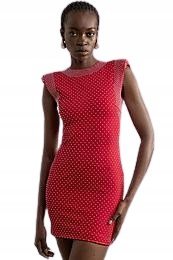 KAREN MILLEN CZERWONA SUKIENKA MINI Z DŻETAMI XS B1C