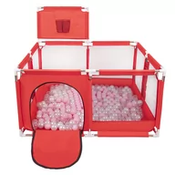 Łóżeczka i kojce - Selonis Boisko KK-100X z piłeczkami 6cm czerwony: pudrowy róż-perła-transparent 125x125x105/400piłek Zabawka kojec - miniaturka - grafika 1