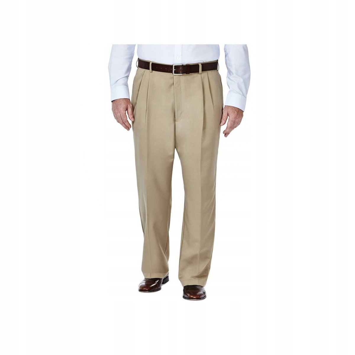 HAGGAR BEŻOWE SPODNIE ELEGANCKIE W KANT DŁUGIE 50/34 17AA