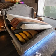 Łóżka - Łóżko tapicerowane 160x200 cm, łóżko małżeńskie z hydraulicznym pojemnikiem, pojemnikiem na pościel i łóżkiem młodzieżowym ze stelażem listwowym - miniaturka - grafika 1