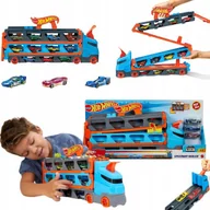 Samochody i pojazdy dla dzieci - Hot Wheels Transporter Tory Wyścigowe 2w1 Mega Wyścigowy + Autka Prezent - miniaturka - grafika 1