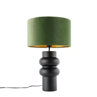 Lampy stojące - QAZQA Designerska lampa stołowa z czarnym aksamitnym kloszem, zielonym ze złotem 35 cm - Alisia - miniaturka - grafika 1