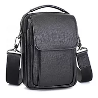 Torby męskie - Augus Skórzana mała torba listonoszka dla mężczyzn torebka crossbody ramię torba podróżna dla mężczyzn torebka plecak na co dzień magnetyczna klamra, czarna, mała - miniaturka - grafika 1