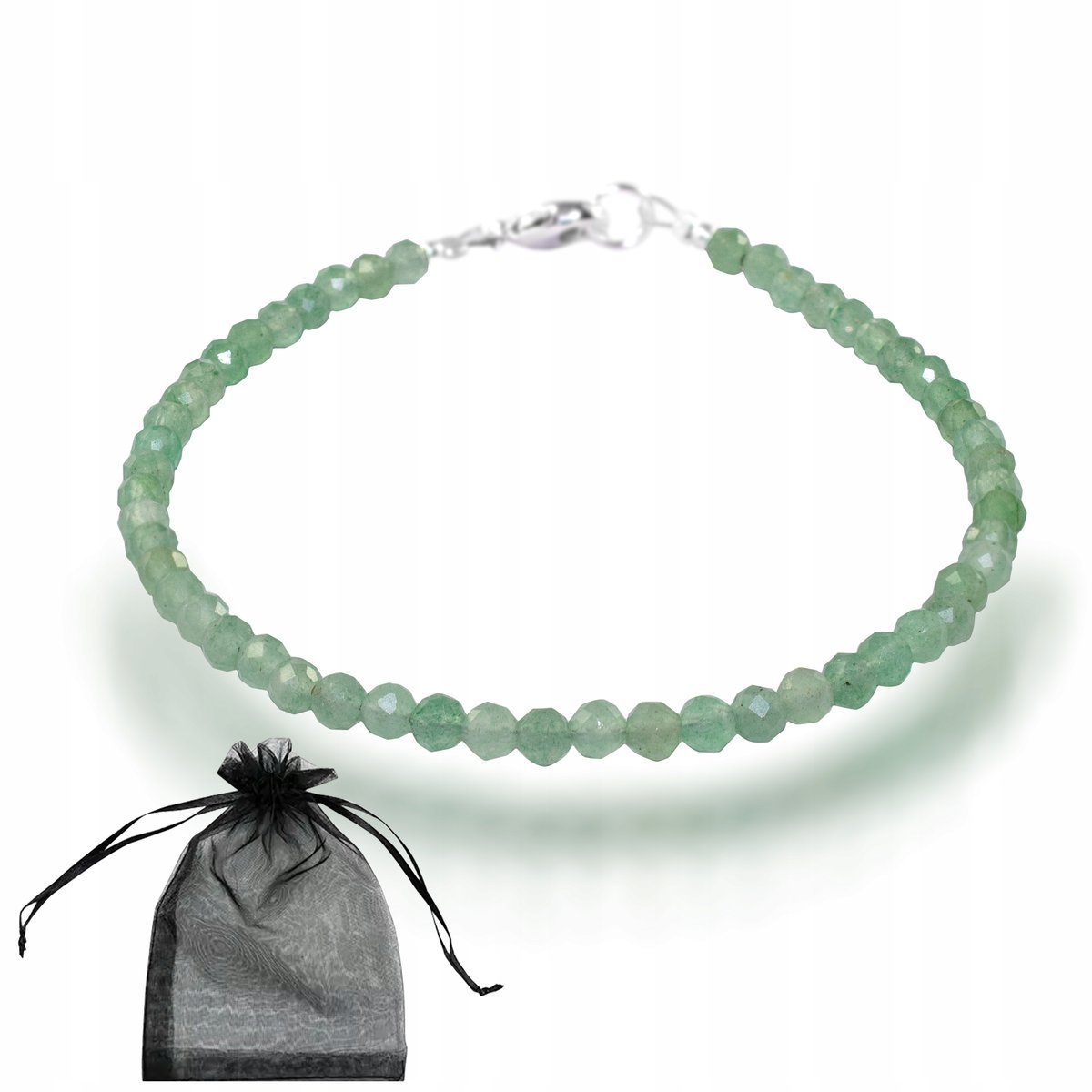 Bransoletka Naturalny AWENTURYN zielony faset. 3mm Srebrne Zapięcie dł 17cm, bez marki, AG00000143