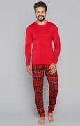 Piżamy męskie - Narwik piżama męska w kratę z długimi spodniami i długim rękawem, Kolor czerwony-kratka, Rozmiar S, Italian Fashion - Intymna - miniaturka - grafika 1