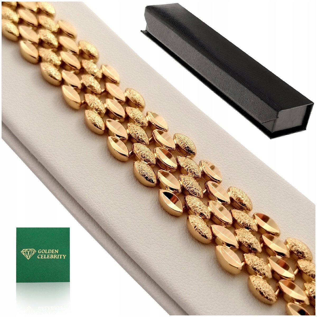 Luksusowa Szeroka Bransoletka Damska Złota+Gratisy Na Prezent Dla Babci