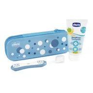 Pasty do zębów - CHICCO SET Zawsze z Uśmiechem Indigo pasta do zębów Jabłko Banan 6-36m 50ml + szczoteczka do zębów z miękkim włosiem - miniaturka - grafika 1