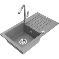 Zlewozmywaki z baterią - Mexen Pablo zlewozmywak granitowy 1-komorowy z ociekaczem i baterią kuchenną Flora, szary - miniaturka - grafika 1