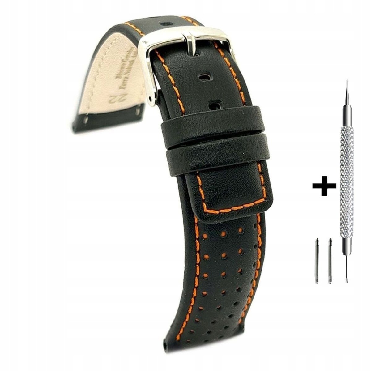 Czarny pasek 18 mm skórzany DILOY 367.18.1 + dwa teleskopy i narzędzie