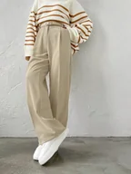 Spodnie damskie - Eleganckie damskie proste spodnie - Beżowy S - miniaturka - grafika 1