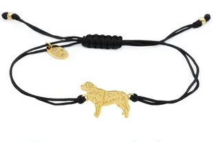 Bransoletka z psem bernardynem złotym na czarnym sznurku - Bransoletki - miniaturka - grafika 1