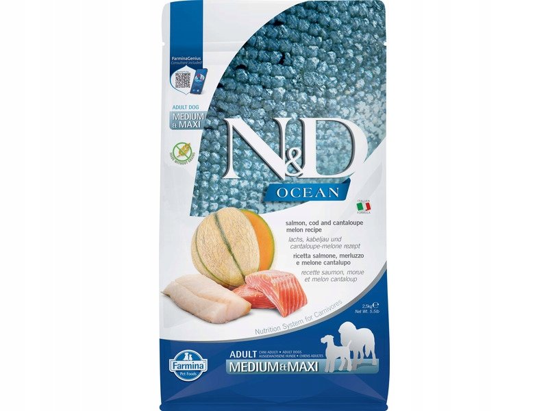 Farmina N&D Ocean Dog Adult Medium & Maxi salmon cod pumpkin & cantaloupe melon 2.5 kg