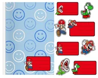 Szkolne artykuły papiernicze - NAKLEJKI NA ZESZYT ZESZYTY NALEPKA 8szt - SUPER MARIO WZORY Z GIER + POSTACIE - miniaturka - grafika 1