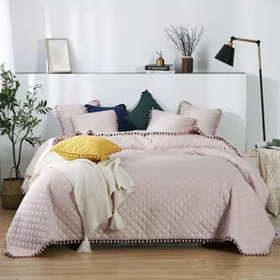 Narzuta 240 x 220 Pikowana Dwustronna Pompoo Puder - Narzuty - miniaturka - grafika 1