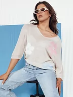 Swetry damskie - Sweter damski ażurowy BRIGGI beżowy Dstreet MY2332 - miniaturka - grafika 1