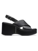 Sandały damskie - Clarks Skórzane sandały "Manon Wish" w kolorze czarnym na koturnie - miniaturka - grafika 1