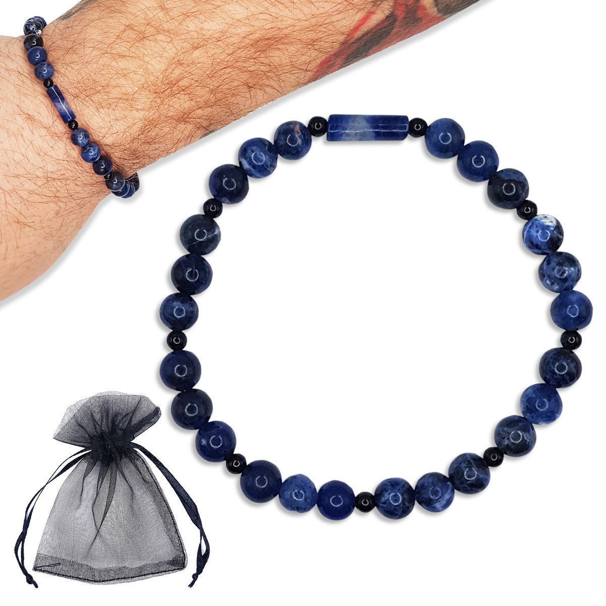 Męska bransoletka z sodalitu i turmalinu – talizman ochrony i harmonii